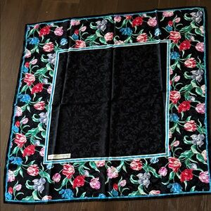 Floral Silk Scarf with Black Center